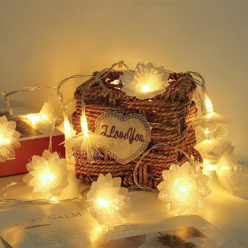 Xmas Party Decor LED Optical Fiber Flower Lights 2M 3M Battery Powered Artificial Fairy String Garland for Wedding Home Holiday