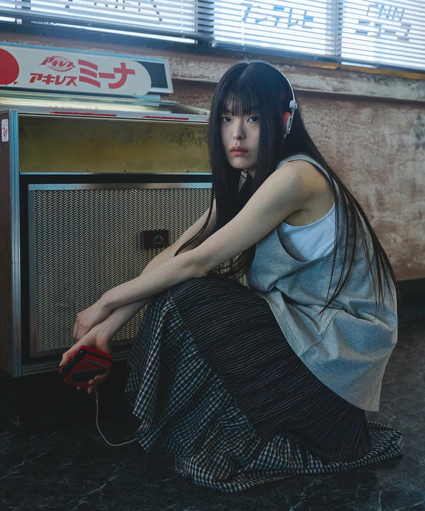 Mihebeu Three-Pattern Shirred Vintage Skirt Black