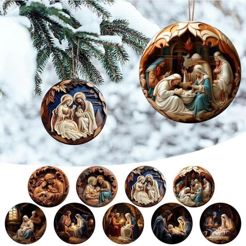Religious Art 2D Flat Jesus Birth Pendant Relief Effect Sign Ornaments Nativity Scene Decoration Acrylic Christmas Ideal Decor