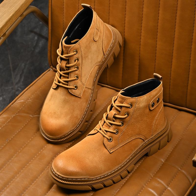 Leather retro trend high-top Martin boots fashion British style men's outdoor platform shoes solid color wear-resistant tooling boots