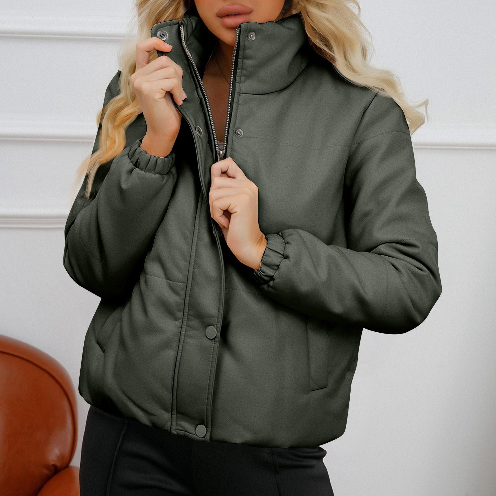 

Женское однотонное длинное кожаное пальто с высоким воротом и толстым хлопковым пальто XL темно-зеленого