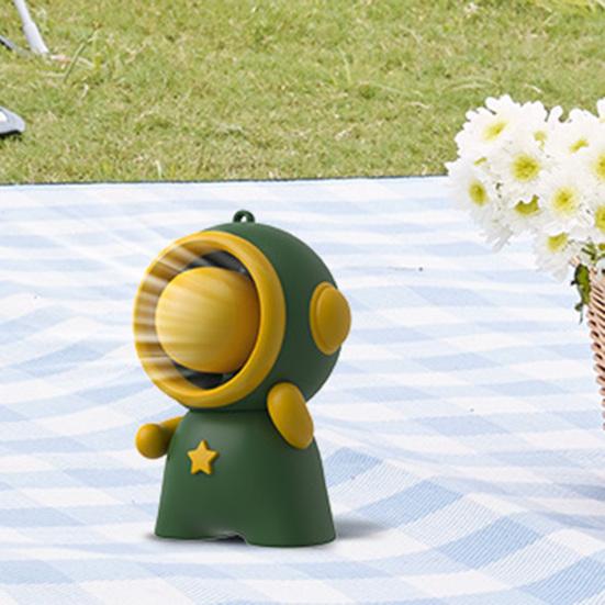Keychain Small Fan Cartoon Astronaut Design Quiet Operation Built-in Ice Cooling Module USB Rechargeable Portable Fan with Lanyard