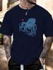 Vintage Distressed Octopus Chinese Seal Graphic Unisexs Cotton Crew Neck Tee Short Sleeve Loose Casual Daily Street Male Wear Top