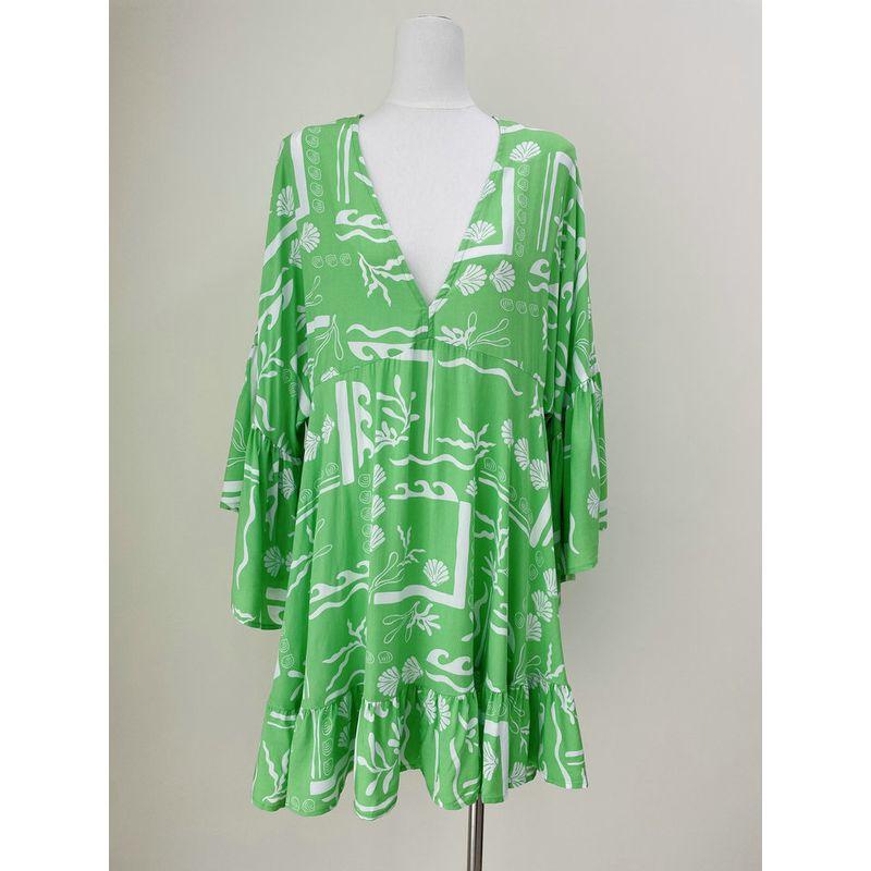 

Australian Single Resort Summer Color Cell Niche Design Elements Graffiti Printed Dress Dress Midi Skirt Paragraph II L