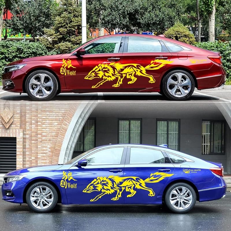 Car Body Decals, Carved Hollow Wolf Stickers, Anti-Scratch Decorations for Cars//SUVs/Trucks, Pack of 2 (Black)