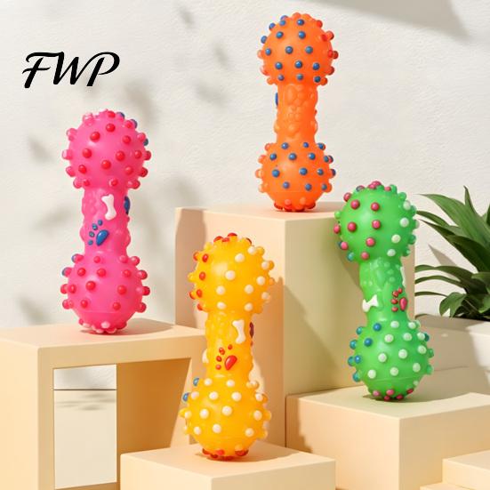 Durable Dog Chew Toys Squeaky Dumbbell Toy, Vinyl Spiky Teeth Cleaning for Dogs Toy Small Large Interactive Play Oral Health Pet