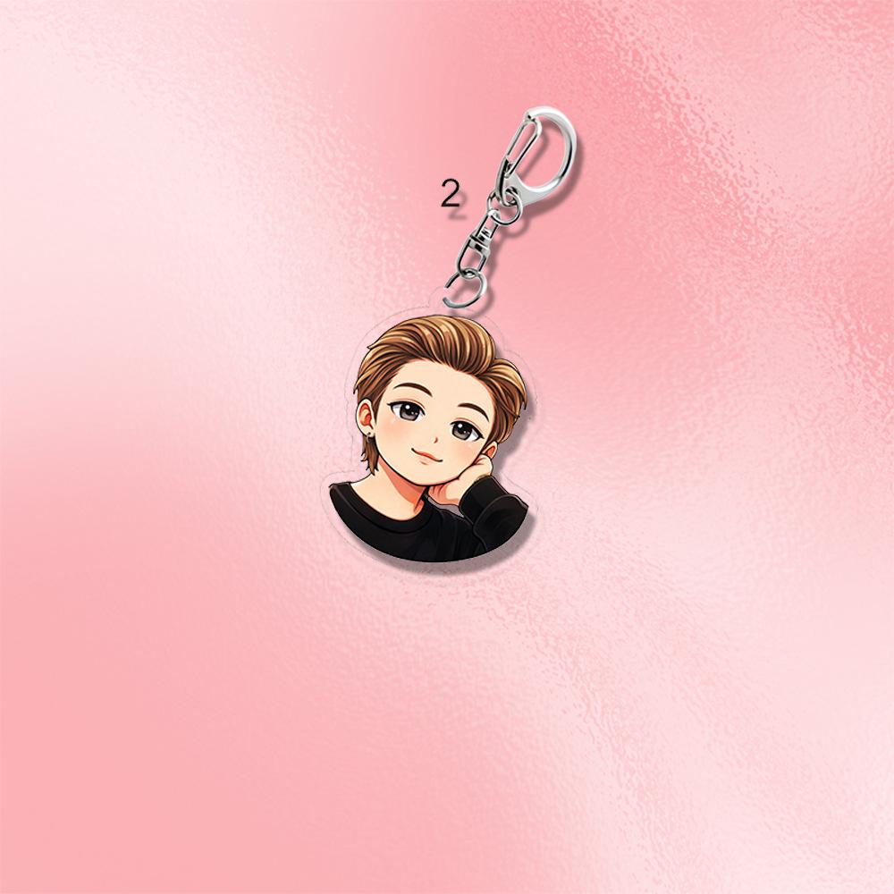7pcs BTS Cool Black Outfit Anime Cartoon Acrylic Keychain, Bangtan Boys Cartoon Figure Keyring, Kpop Idol Bag Pendant for ARMY Fans