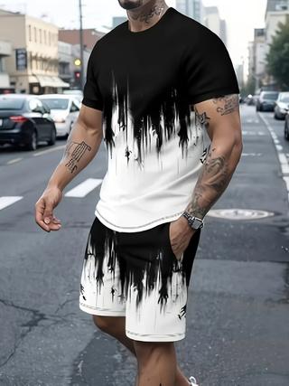 Herenpak Casual Simpel Patroon Print T-shirt Hawaïaans Casual Vakantie T-shirt Tweedelig Sneldrogend Korte Mouw Heren Set