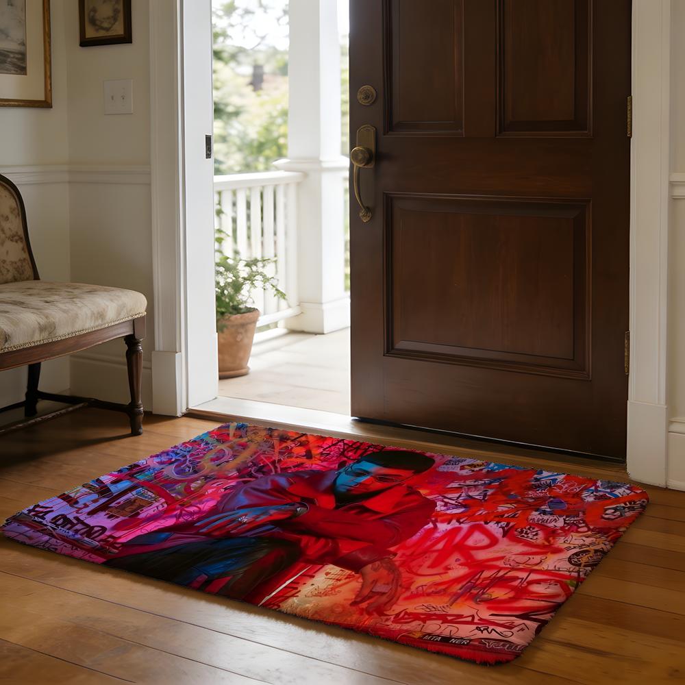 Floor Mat Soft Flannel Rug Non Slip Absorbent Mat for Bathroom Bedroom Home Decor A Anuel AA Rapper Hip Hop Singer Anmie