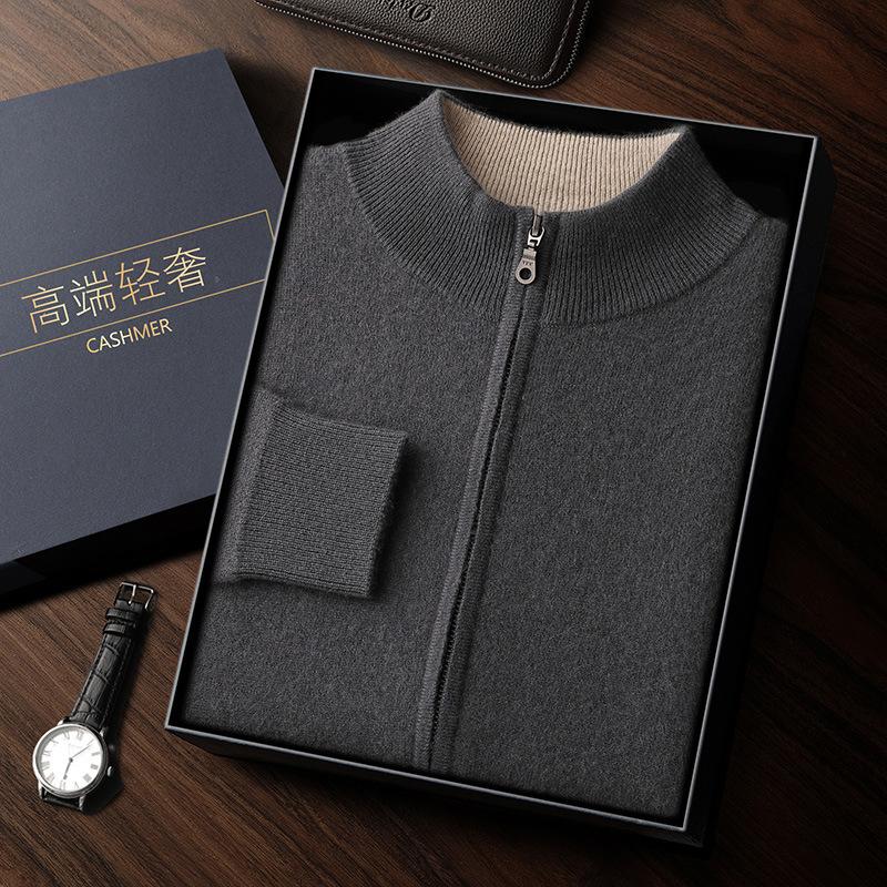 Winter thickened stand-up neck cashmere cardigan semi-turtleneck cashmere shirt zipper jacket air layer top
