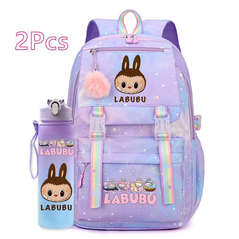 2 Stück/Set Niedlicher bedruckter Rucksack mit 750 ml Outdoor-Sport-Wasserflasche Schüler Mädchen Junge Schultasche Großes Fassungsvermögen Reisetasche Geschenk