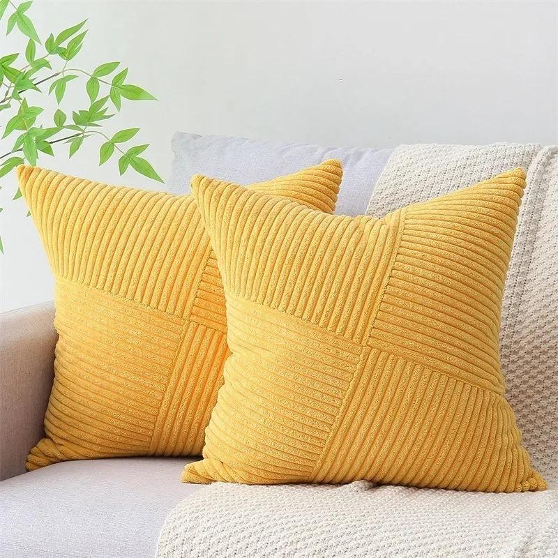 Green Spring Windmill Patchwork Pillow Case 40x40cm Nordic Corduroy Cushion Covers Farmhouse Throw Pillow Covers Home Decor