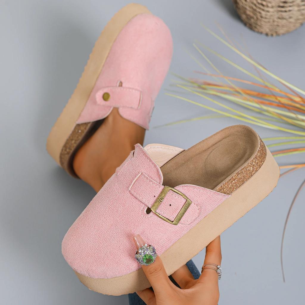 Fashion Retro Fashion Women Shoes Thick-Soled Solid Color Slingback Shoes Soft Soled Home Shoes Suede Clogs Sandals Spring and Autumn