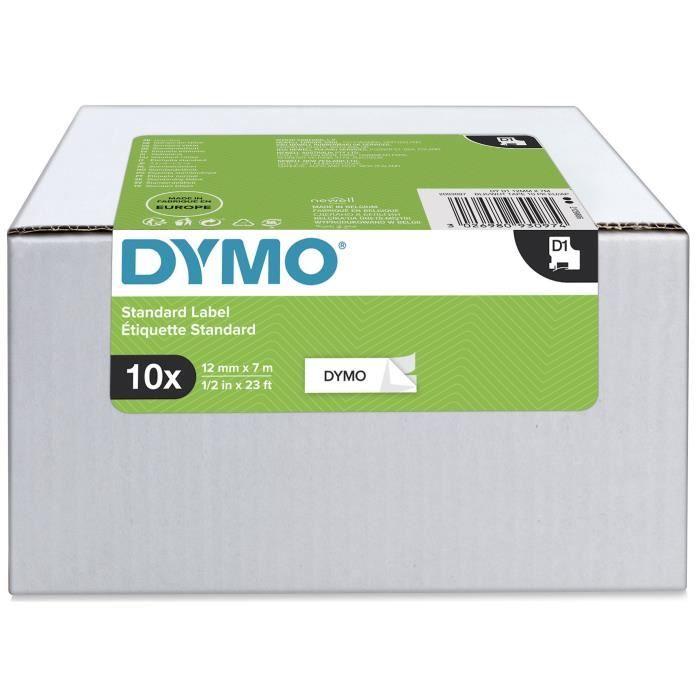 Étiquettes D1 - DYMO - Pack De 10 Cassettes - Résistantes À L'eau - 12mm X 7m - Noir/Blanc