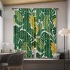 2pcs Palm Leaf Print Rod Pocket Curtains, Woven Polyester Pongee, Semi-Sheer Roller Embossed Drapes, Contemporary Style, Machine