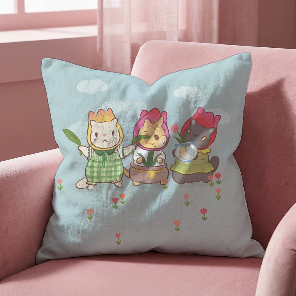 Cats & Soup Cushion Cover Multi-Scene Pillow Cover for Home & Car - Reversible, Soft & Durable for Daily Use