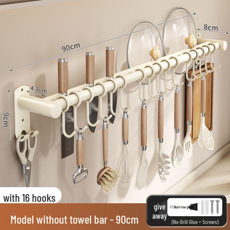 Stainless Steel Wall-Mounted Kitchen Hook & Pot Lid Rack with Knife Holder.