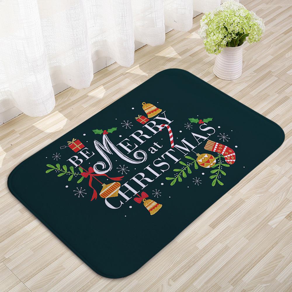 Weihnachtsteppich Matte Teppich Dunkelgrün mit Gold 'Frohe Weihnachten'-Text & Rotes Geschenkbox-Muster Rutschfest Heimdekoration Schlafzimmerdekoration