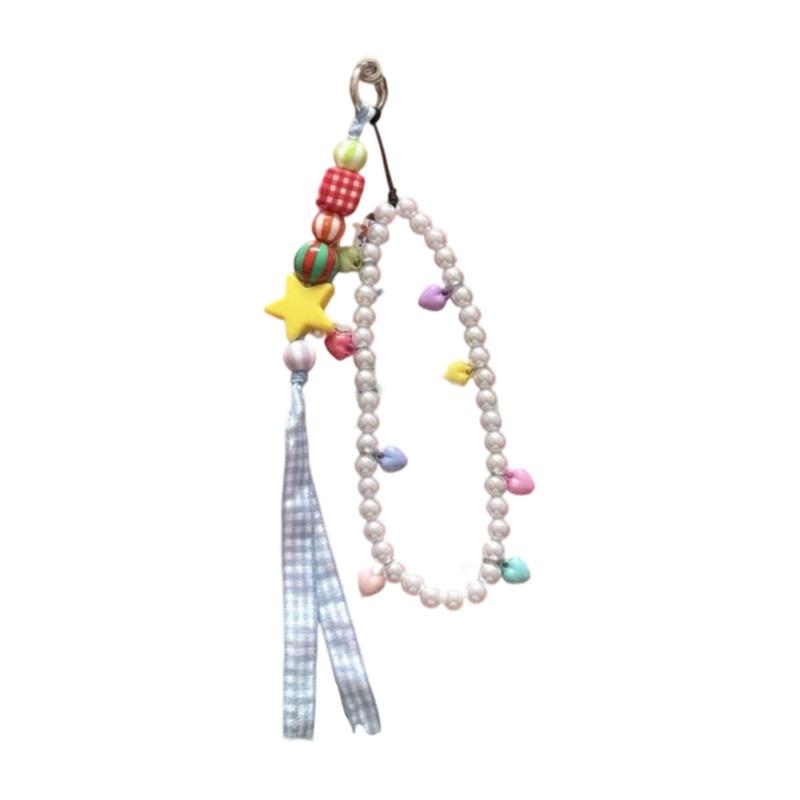 

Phone Chain Colorful Imitation Pearls Beaded Heart Cellphone Lanyard Colorful Acrylic Letter Bead Keychain Decoration 1
