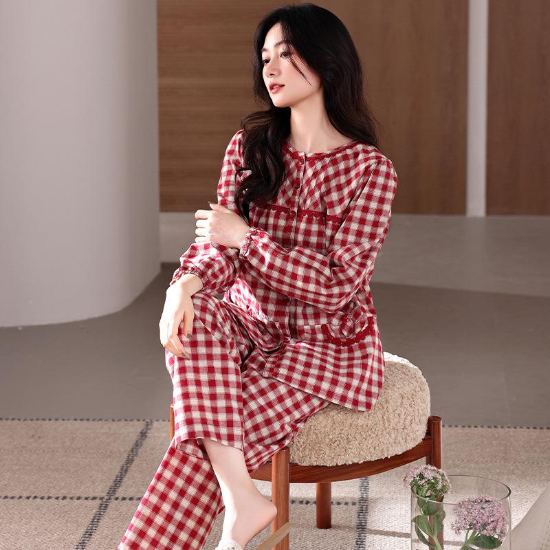 Pajamas Women'S Spring And Autumn Pure Cotton Long-Sleeved Large Size Medium Women'S Autumn And Winter Women'S Cotton Loungewear Set