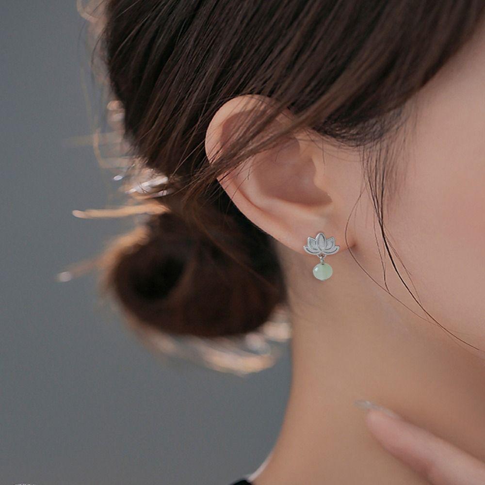 Imitation   Lotus Chinese Style Earrings Ear Drop Stud Earrings Women Dangle Earrings
