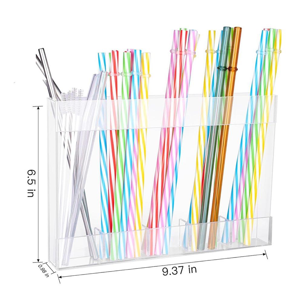 Straw Holder, Transparent Acrylic Straw Dispenser With Double Sided Stickers 24*16.5*2.5cm Kitchen Drinking-utensils Storage