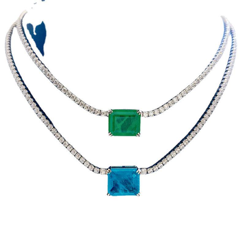 Paraiba 925 Sterling Silver Women's Clavicle Necklace with Full Diamond Simulated Luxury Design