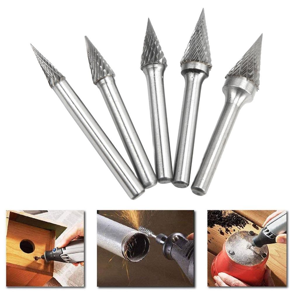 5PCS Double Cut Carbide Rotary Burrs 6mm Shank Carbide Burr Set Carbide Cutting Heads  Auto Shop