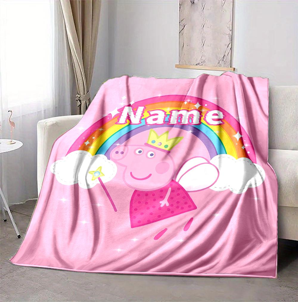 Custom Name Peppa Fairy Flannel Blanket Throw Blanket Soft Warm Sofa Bed home Decor Unique Gift