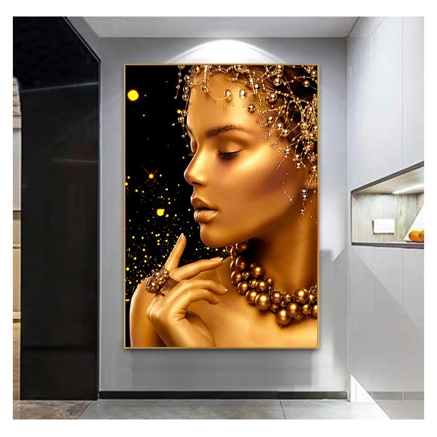 Africké umění olejomalba na plátně Cuadros Plakáty a grafiky Nástěnný obraz do obývacího pokoje Černozlatá žena Sexy akt