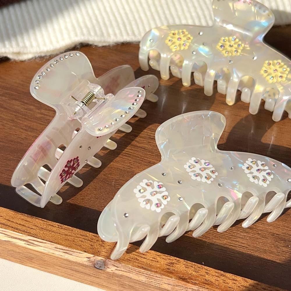 Elegant Iridescent Hair Claw Contrast Color Acrylic Hair Claw Snowflake Shark Clip  Headwear