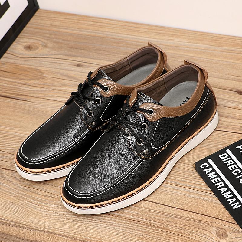 Italian Style Men's Genuine Leather Casual Shoes Outdoor Oxford Shoes Anti Slip Wear-resistant Men's Height Increasing Shoes