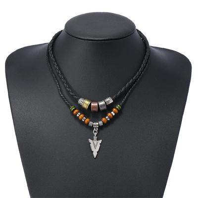 Gestapelte Kunstlederseil Perlenkette Herren Vintage Mehrlagig Stammespfeil Anhänger Halskette Für Herren Schmuck Halsband Kette