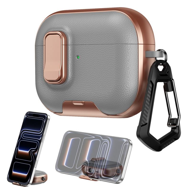 Earphone Case For AirPods 4 Gen Pro 3 2 Hybrid Leather Skin Shockproof Phone Stand Cover For AirPods Pro 3 2 with Keychain Switch Lock