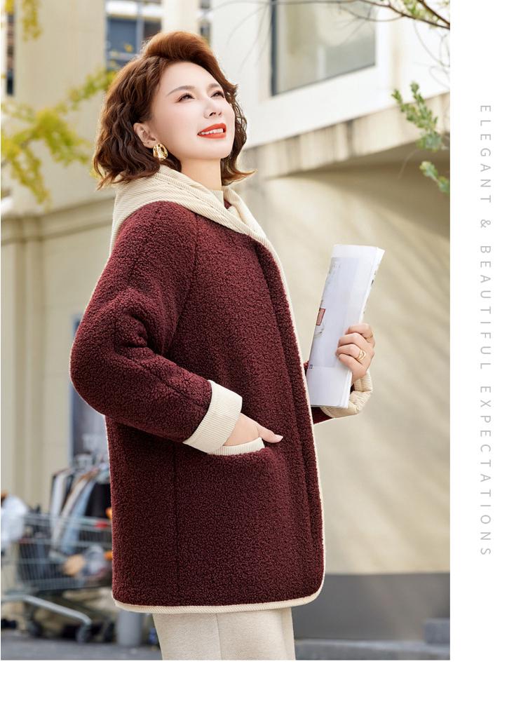 Women's Hooded Lamb Wool Cotton Jacket - Velvet, Thick, Casual Winter Coat for Middle-Aged & Elderly Moms