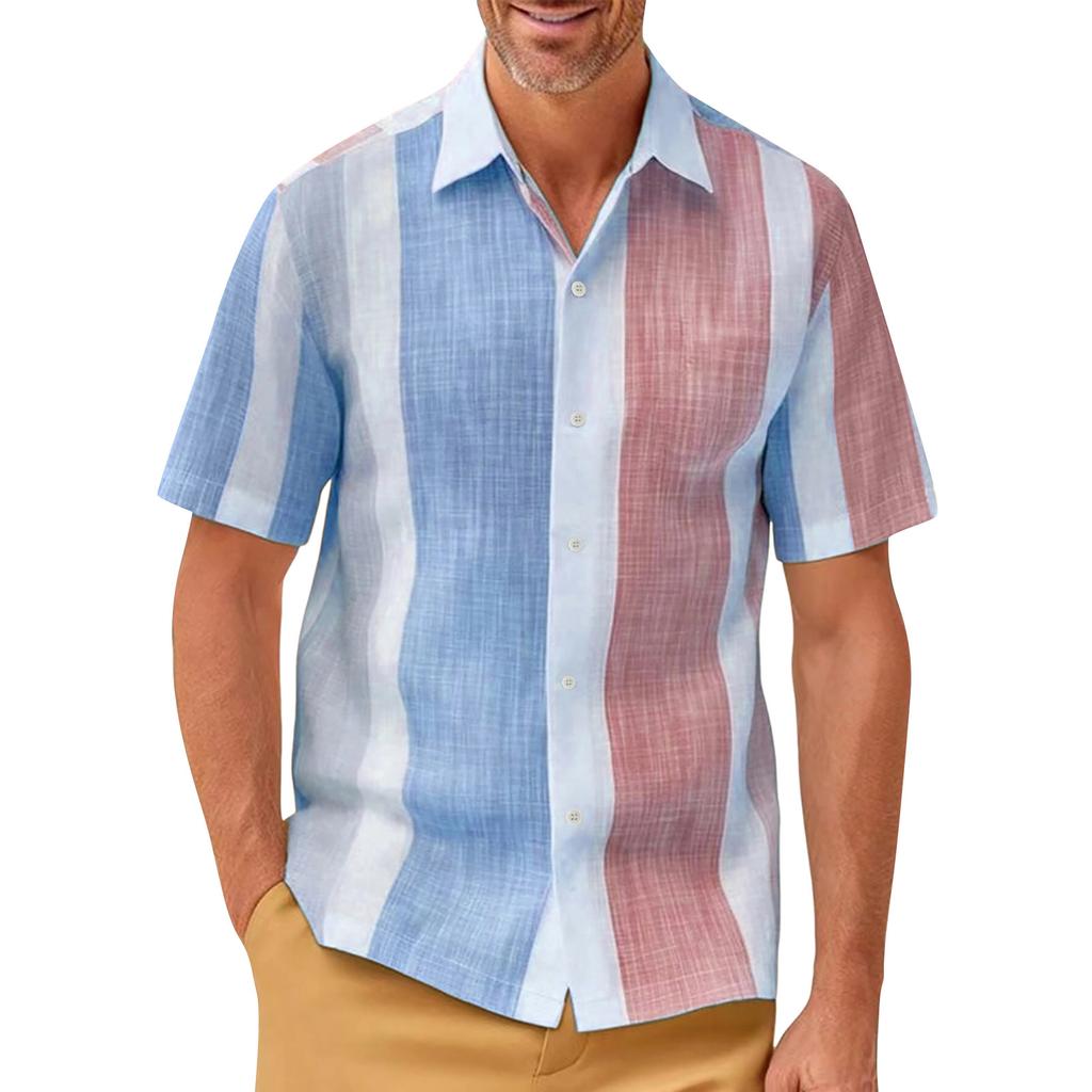 Men's Vintage Button Down Bowling Shirts Short Sleeve Summer Beach Shirt