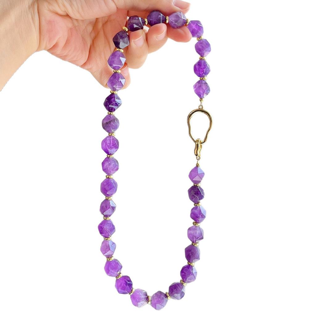 12Mm Retro High Quality Natural Amethyst Design Necklace Collarbone Chain