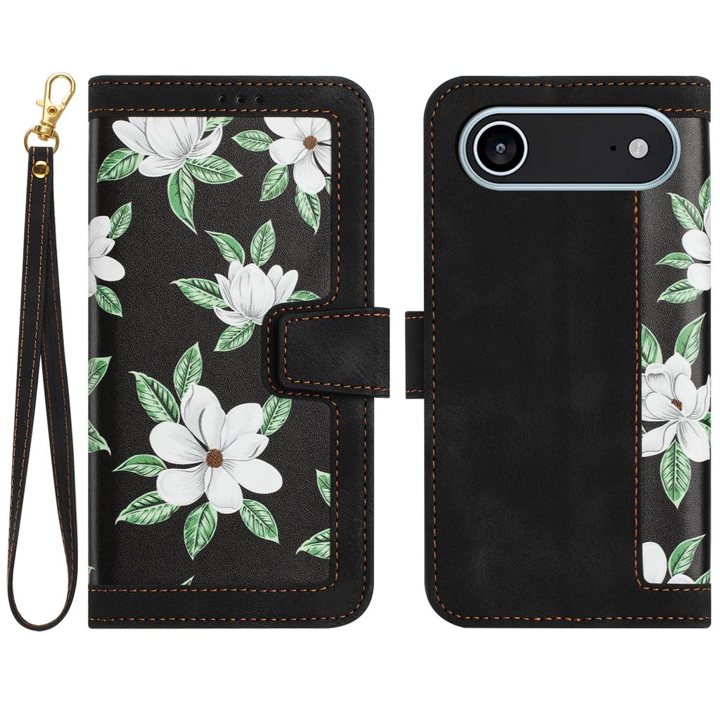 For iPhone 17 Air Case PU Leather Floral Phone Cover with Card Slots