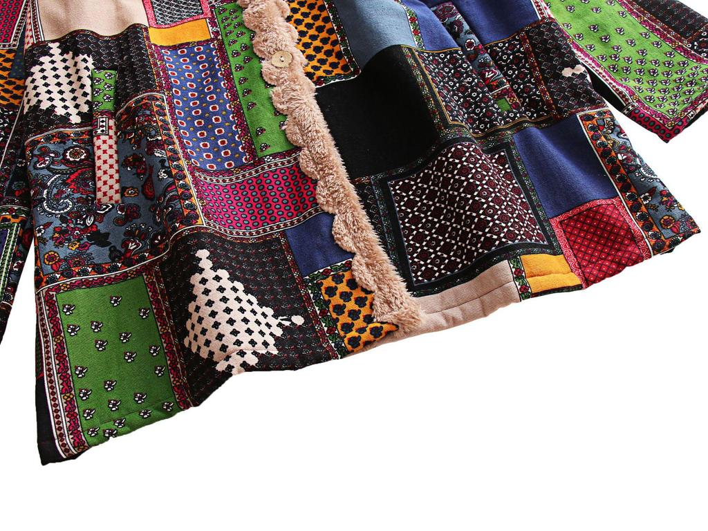 Płaszcz bawełniany z kapturem w stylu etnicznym Jesień/Zima 2023 - Moda europejska i amerykańska, luźny krój, mieszanka bawełny i lnu z aksamitną podszewką dla kobiet