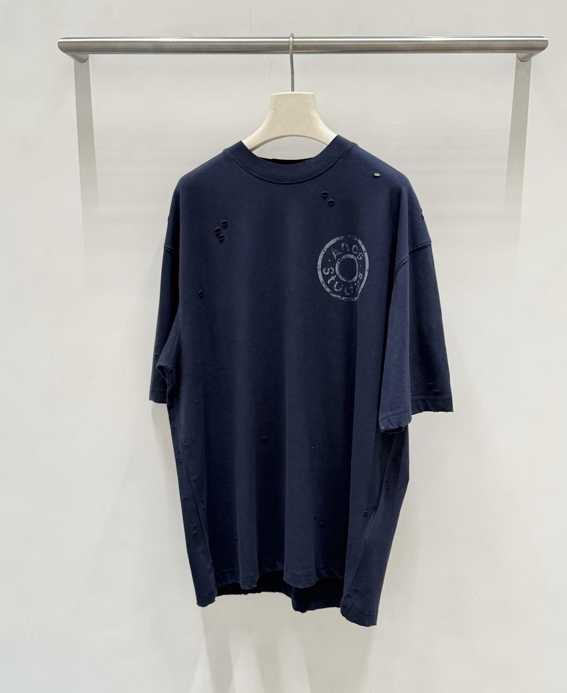 Version 26 Early Spring Unisex Distressed Fake Two-Piece Long Sleeve Button Print T-Shirt Small