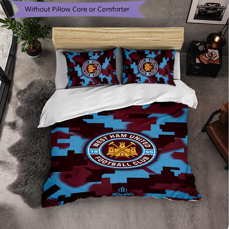 West Ham United Calcio Set Biancheria da Letto 3 Pezzi Morbido Set Copripiumino con Federe Set Decorazione Camera da Letto per la Casa
