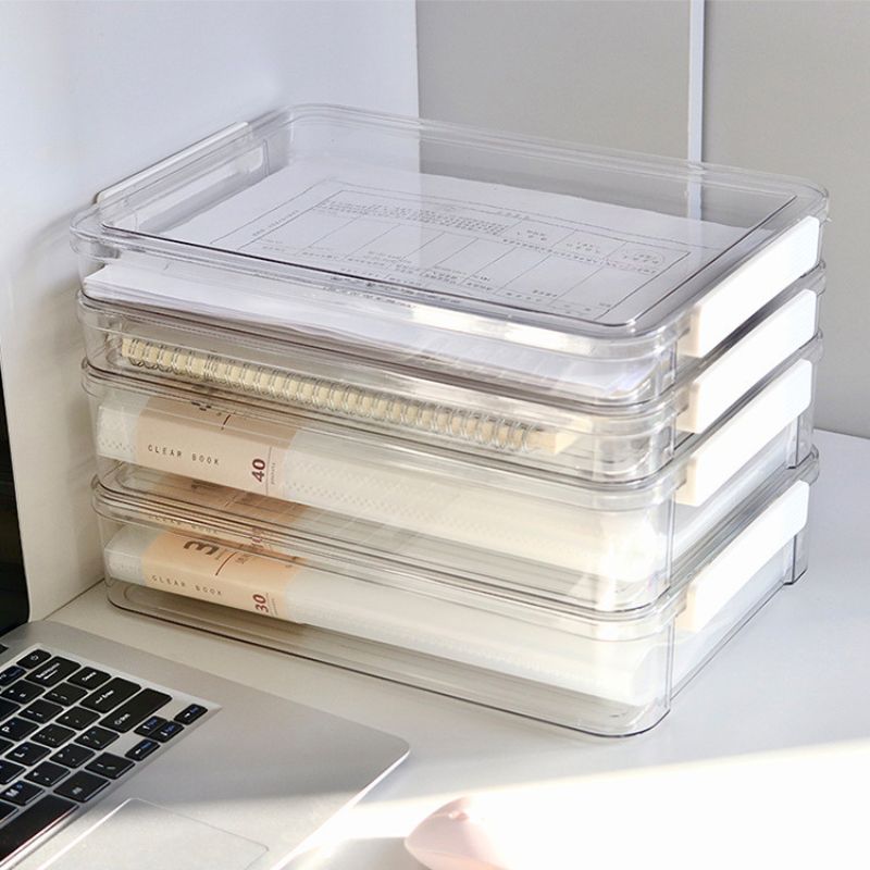 Desktop File Storage Box A1 Document Organizer Case With Lid Stackable Stationery Storage Box Cabinet Desk Clear Container