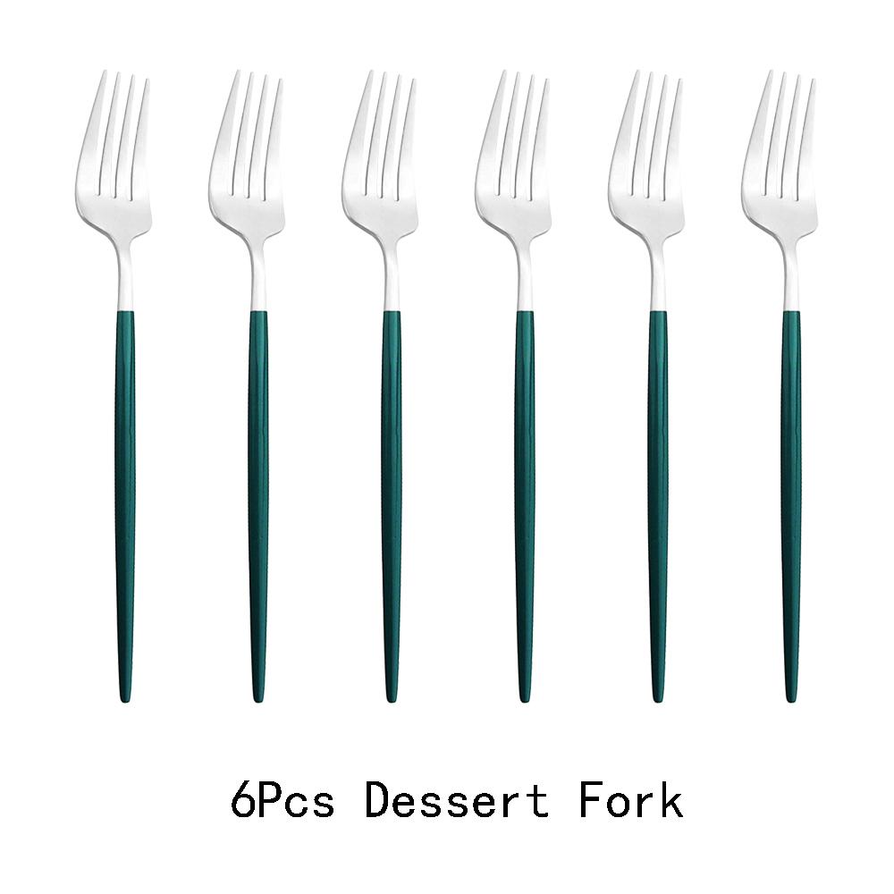6pcs/Set Black Gold Dessert Fork Set Mirror Stainless Steel Colorful Fork Set Tableware Cutlery Set Home Party Kitchen Tableware