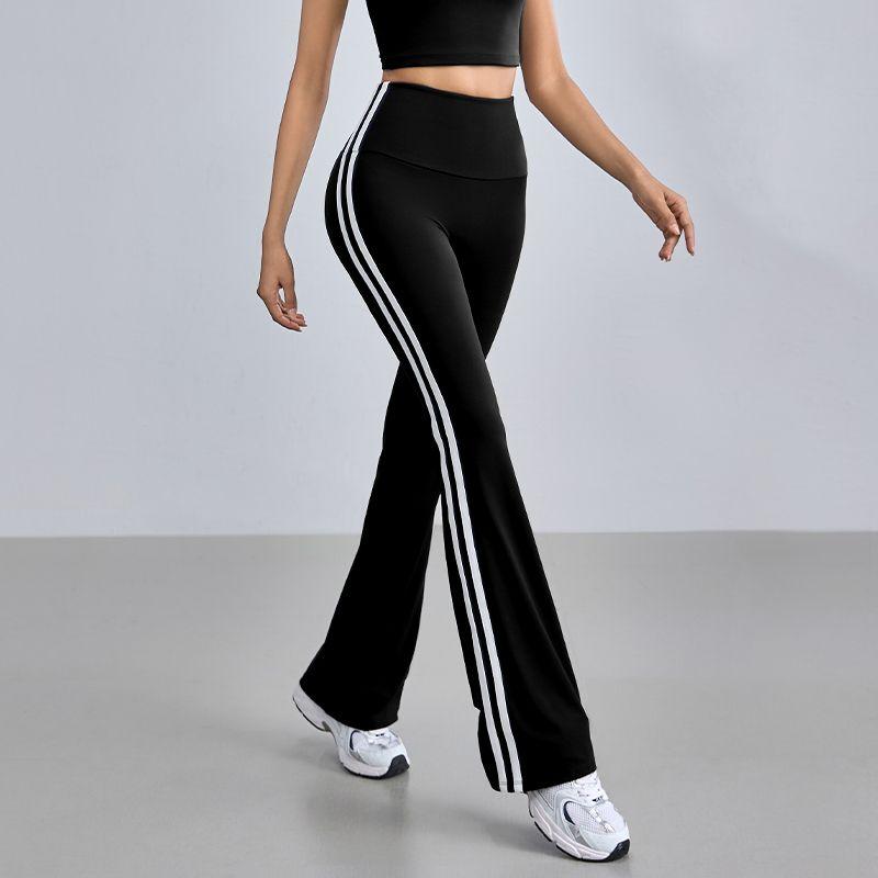 

Mitaogirl American Sexy Bell-Bottom Pants Women s Outdoor Exercise Workout Pants Retro Double Bars Micro-Pull Yoga Pants Black S