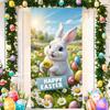 Happy Easter Cute Bunny Door Cover Backdrop Spring Garden Floral Easter Egg Background Easter Party Decoration Photo Shoot Props