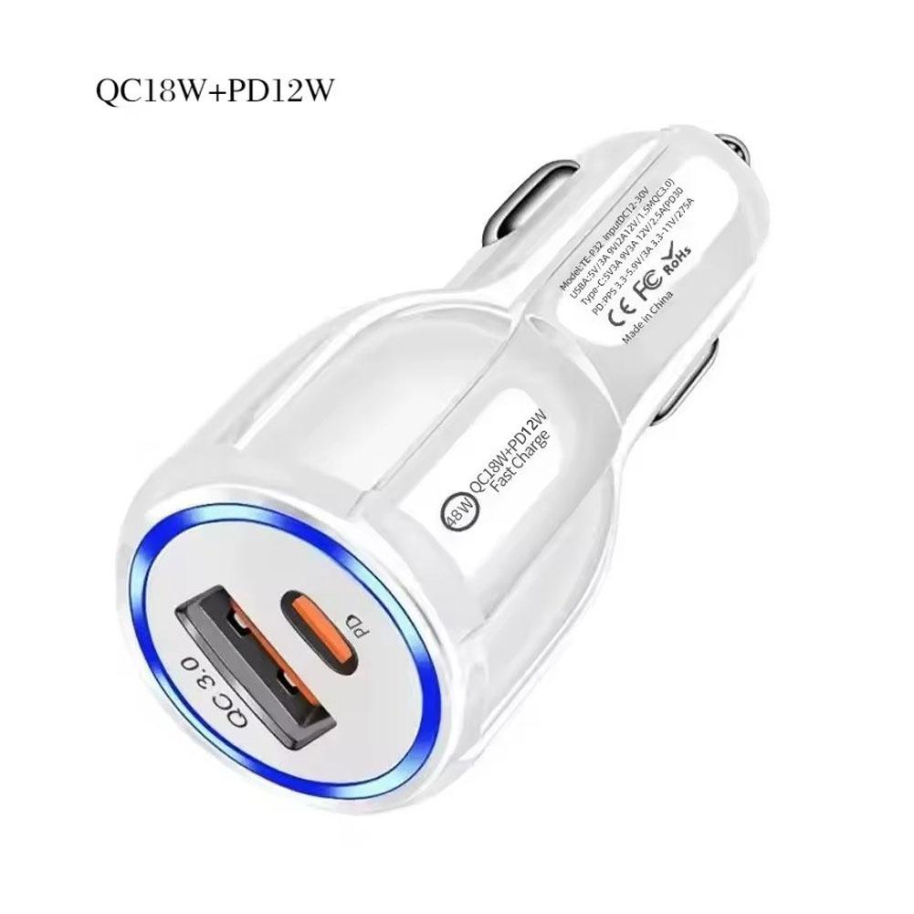1PCS QC5.0 PD 30W Universal Fast Charging Car Adapter USB Car Charger Socket Cigarette Lighter 60W Dual Fast Charging For Phone