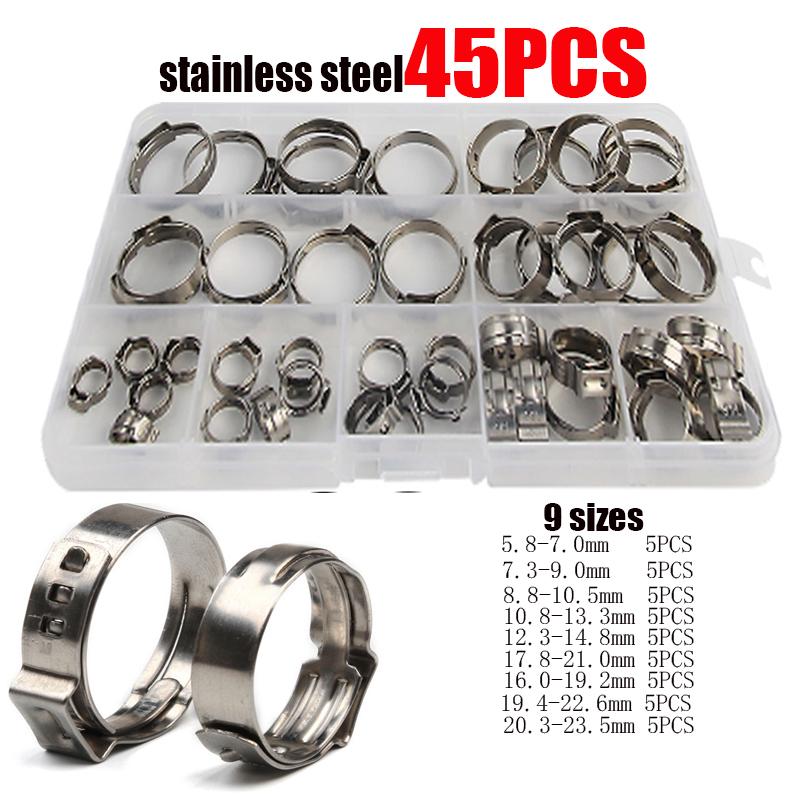 130/80/45pcs 304 Stainless Steel Hose Clamps 5.8-23.5mm Spring Clamps Fuel Water Hose Pipe Clamps Clips  +1PCS Pliers Tool