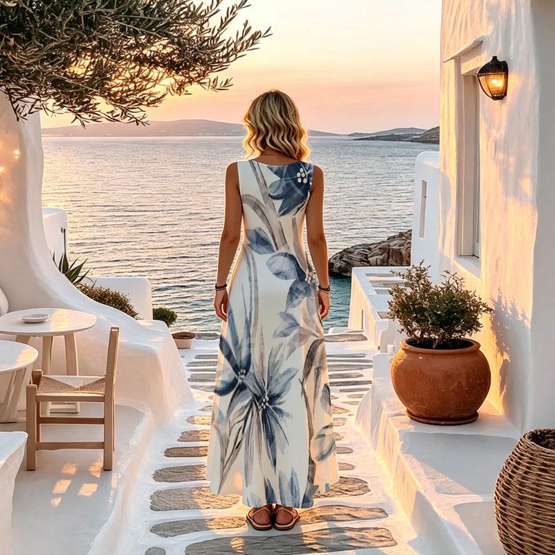 Women's U-Neck Sleeveless Lightweight Flowy Maxi Dress Fashion Beach Vacation Dress for Daily Wear,Summer,Spring Layering