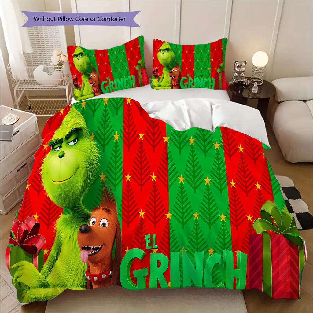 1 ST Grinch patroon Beddengoed Dekbed Set Dekbedovertrek Kussensloop Huisdecoratie Verjaardagscadeau (1 dekbedovertrek + 2 kussenslopen, zonder binnenkussen)