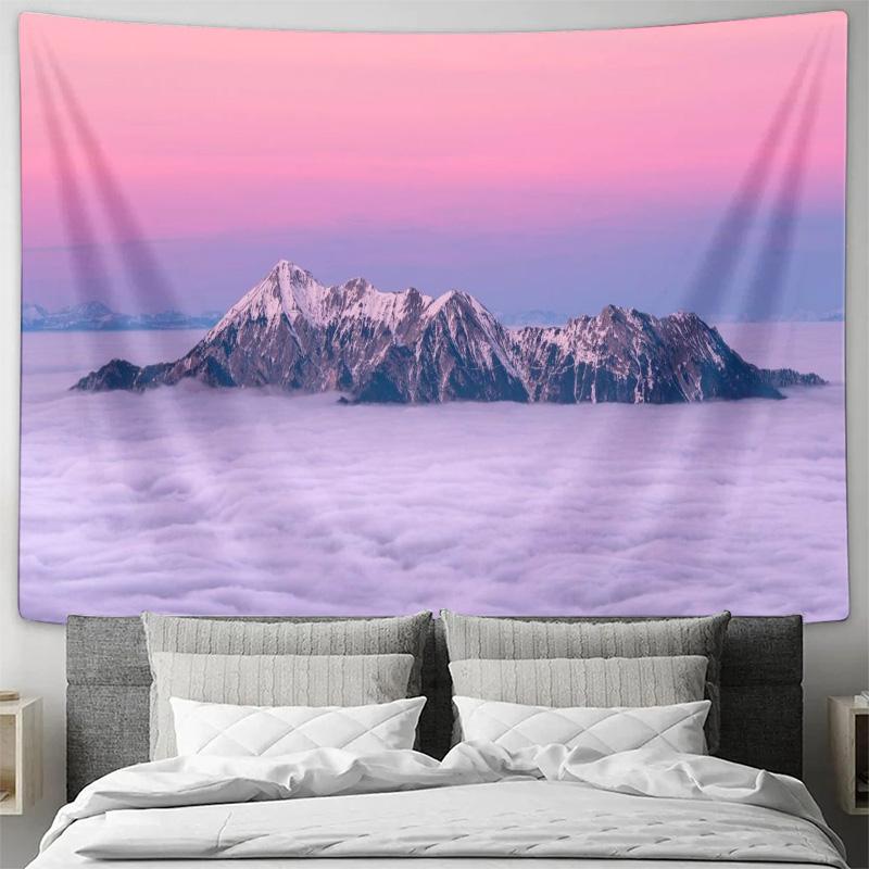 Dreamy Pink Cloud Sea Meili Snow Mountain Tapestry Bedroom Living Room Wall Decoration Fabric 74x94cm(29x37in)